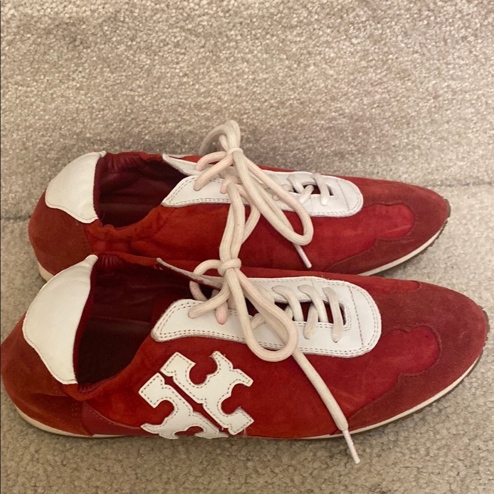 Red and White Sneakers with Logo Accent